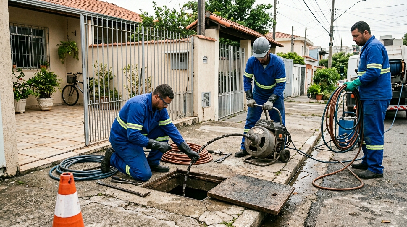 Equipe de desentupimento de esgoto em Santo André-SP