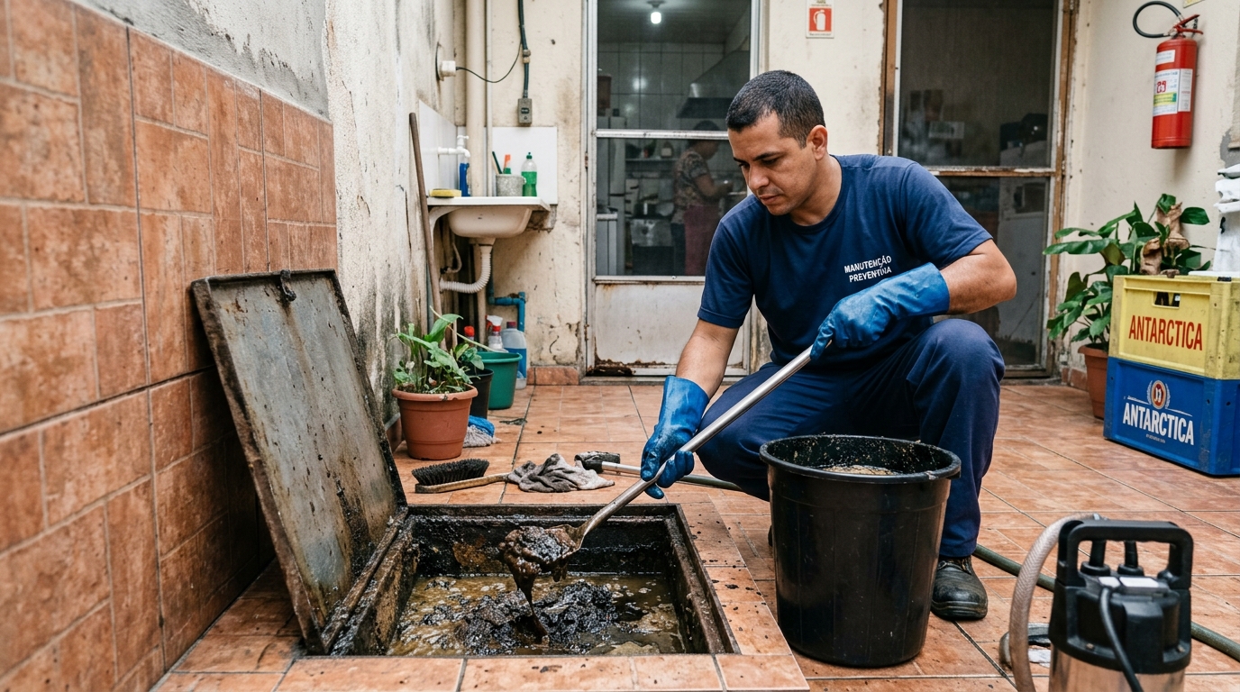 Equipe de limpeza de caixa de gordura em Santo André-SP